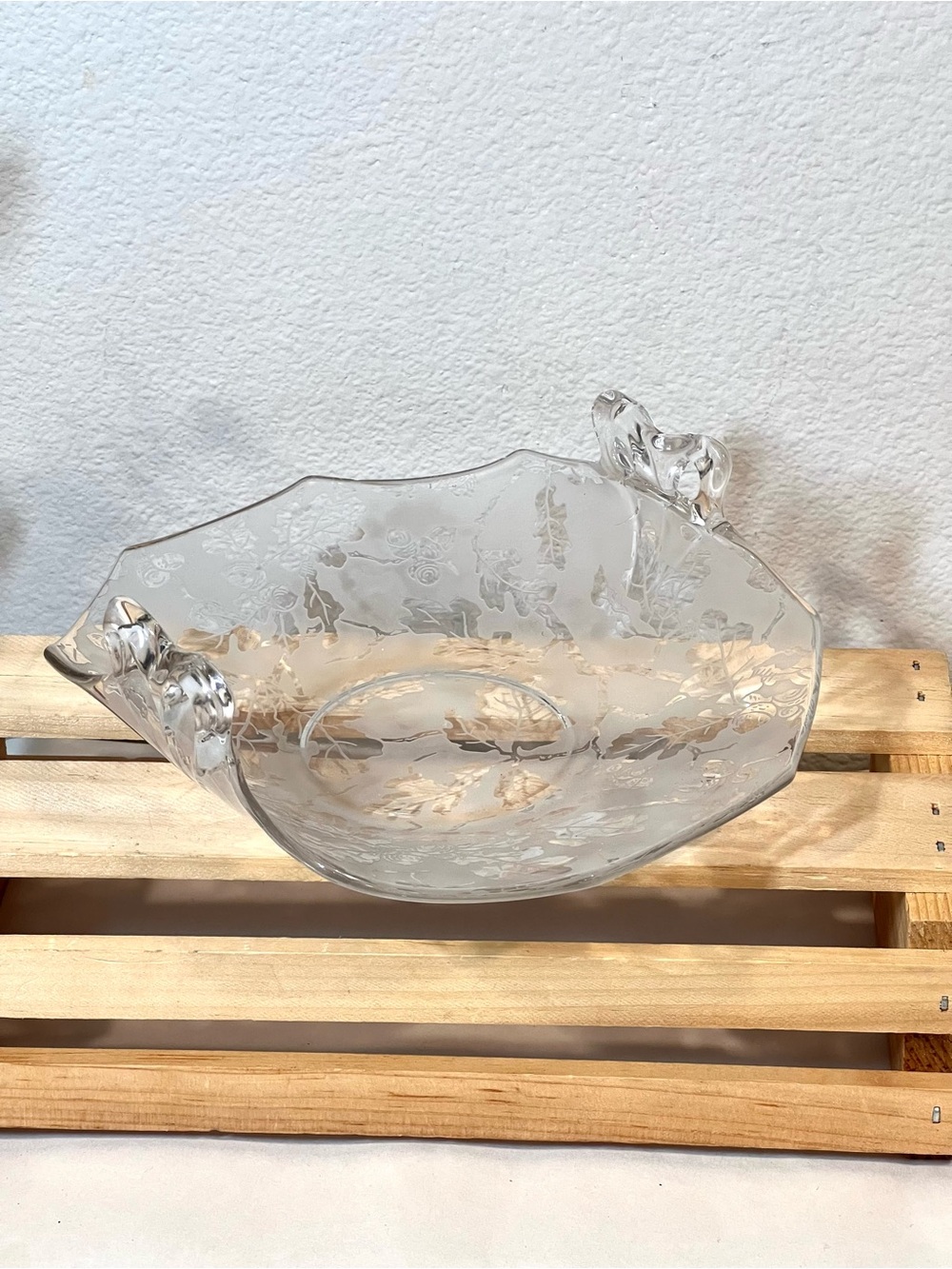 💥3/$50 Fostoria VTG Etched Depression Glass Oak & Acorn Pattern Handled Bon Bon